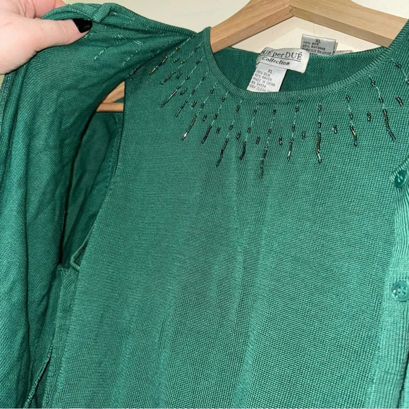 Women’s Vintage Dué Per Dué Brand Silk Green Beaded Tank Top Cardigan Size: XL - Picture 15 of 16